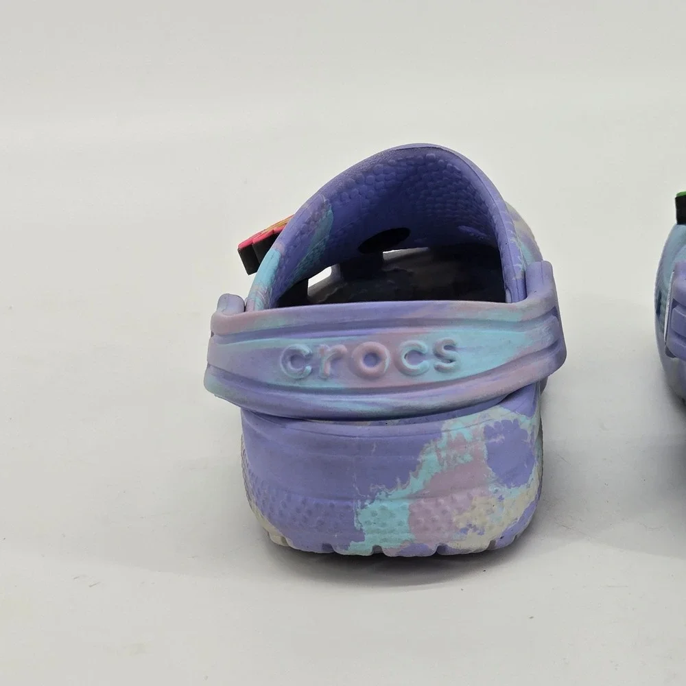 Crocs Kids Classic Marbled Clog Pastel Purple Blue C9 Light Up Flower Jibbitz